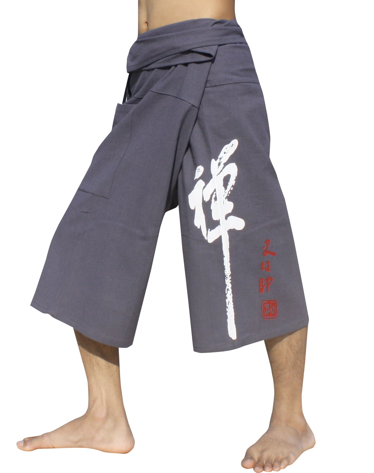 RaanPahMuang Cotton Fisherman Capri Wrap Shorts Tattoo Dragon Print