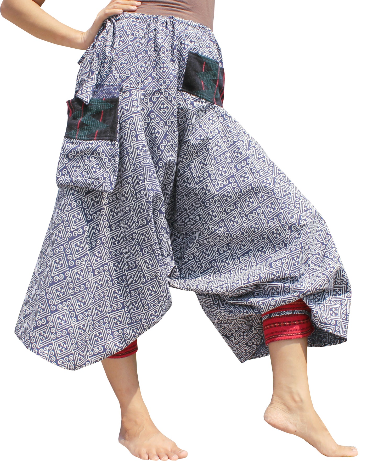 RaanPahMuang Aladin Pants Japanese style with Tied Cuffs and Woven Patches